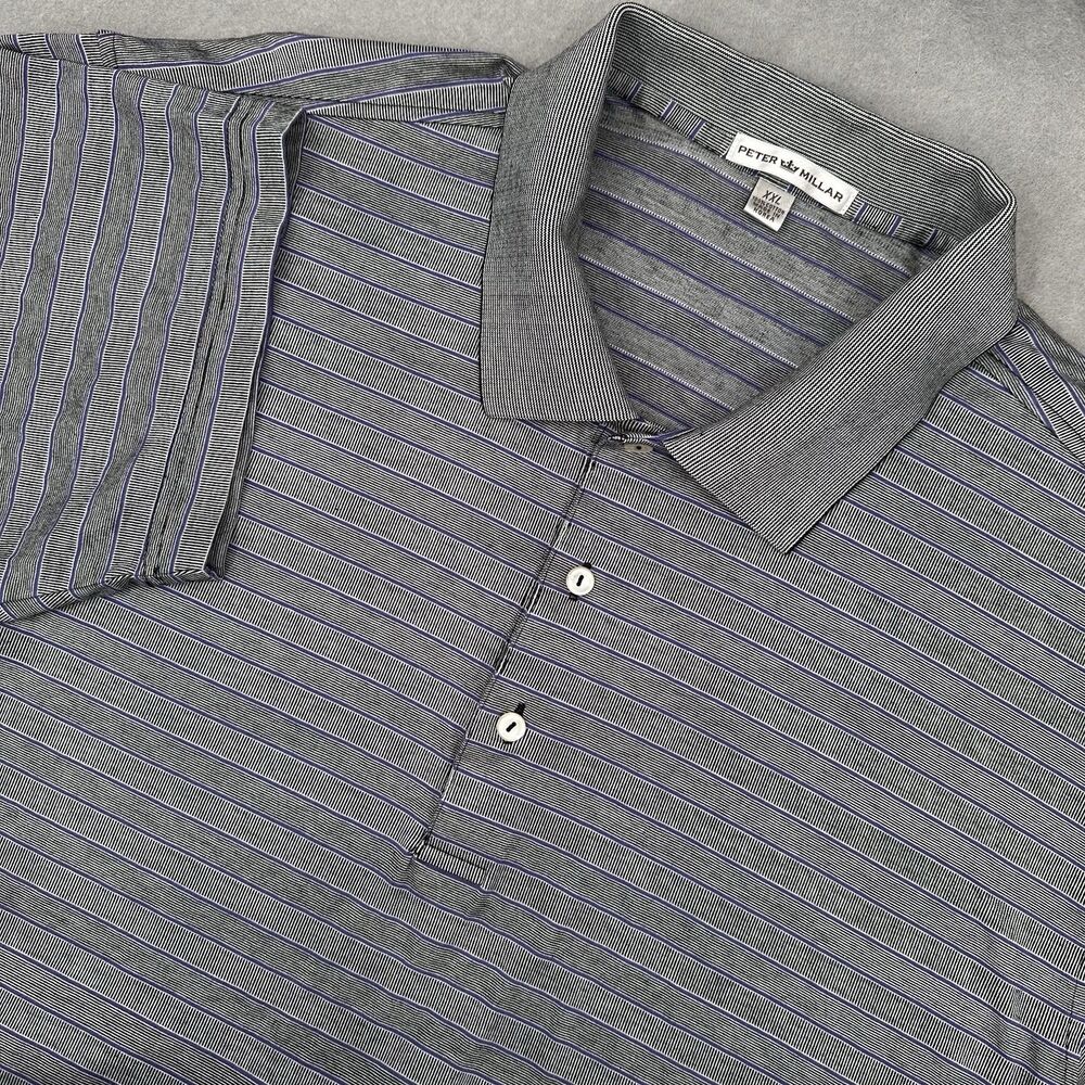 Peter Millar Classic Cotton Lisle Golf Polo Shirt XXL Grey Purple Stripe MS13K07